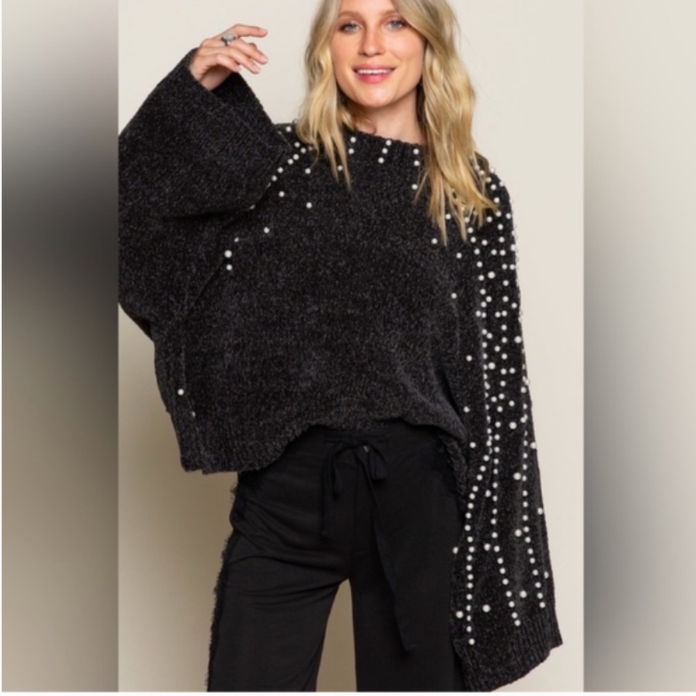 POL Pearl Embellished Chenille Sweater